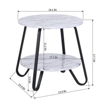 18.1 inches Small Round Coffee Table End Table 2 Tiers Side Nightstand with Storage Industry Rack Wood Table Accent Furniture for Living Room/Bed Room/Kitchen Room, Metal Frame Brown - Marble & BLACK