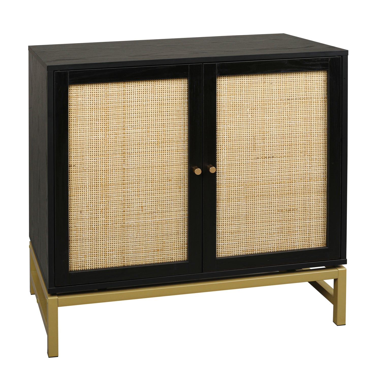 2 Door Cabinet, Natural Rattan 2 Door high cabinet, Built-in adjustable shelf, Easy Assembly, Free Standing Cabinet for Living Room Bedroom, Hallway