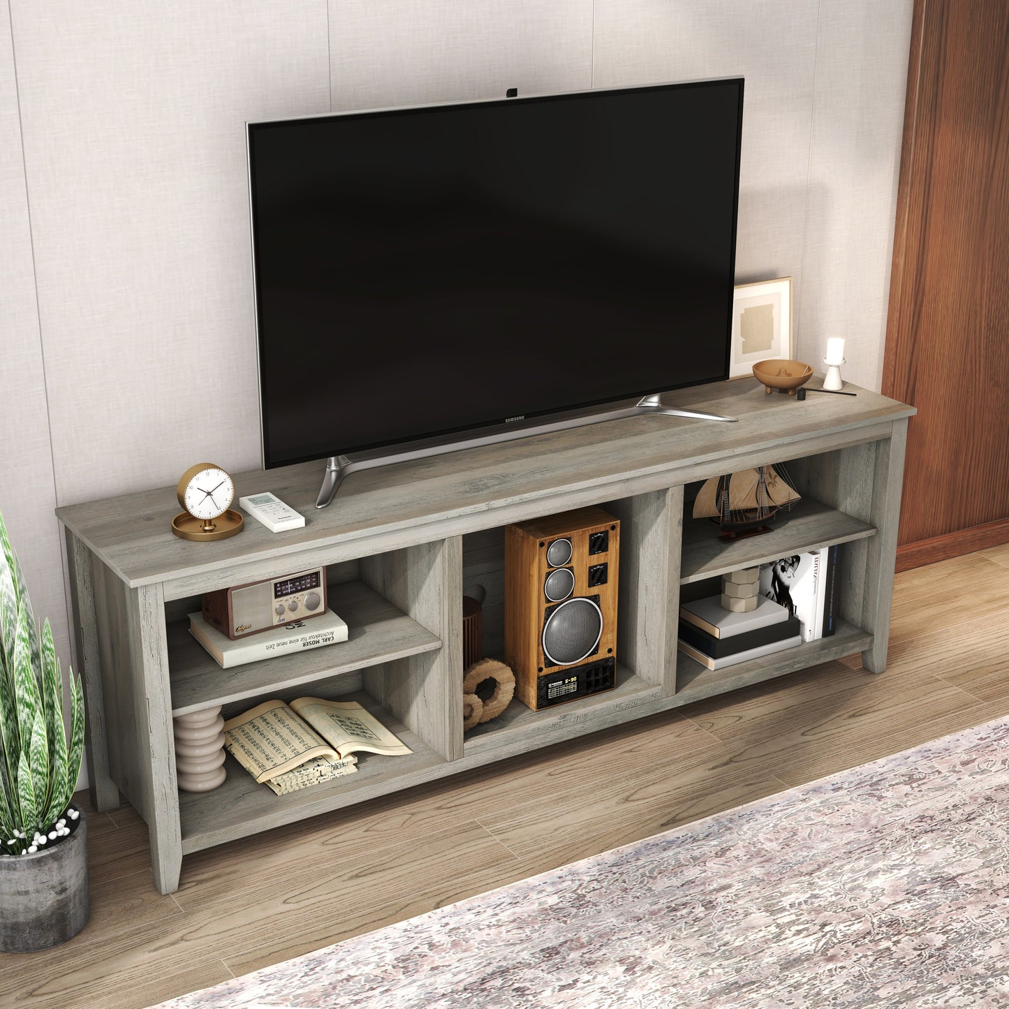 TV Stand Storage Media Console Entertainment Center, without Drawer, Grey Walnut