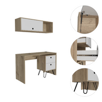 Sahara Office Set, Two Shelves, Two Drawers, Four Legs, Wall Cabinet, Single Door -Light Oak / White