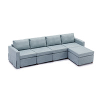 4 Seat Module Sectional Sofa Couch With 1 Ottoman,Seat Cushion and Back Cushion Removable and Washable,Light Blue