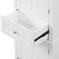 Tall Bathroom Storage Cabinet, Freestanding Storage Cabinet with Drawer and Adjustable Shelf, MDF Board with Painted Finish, White