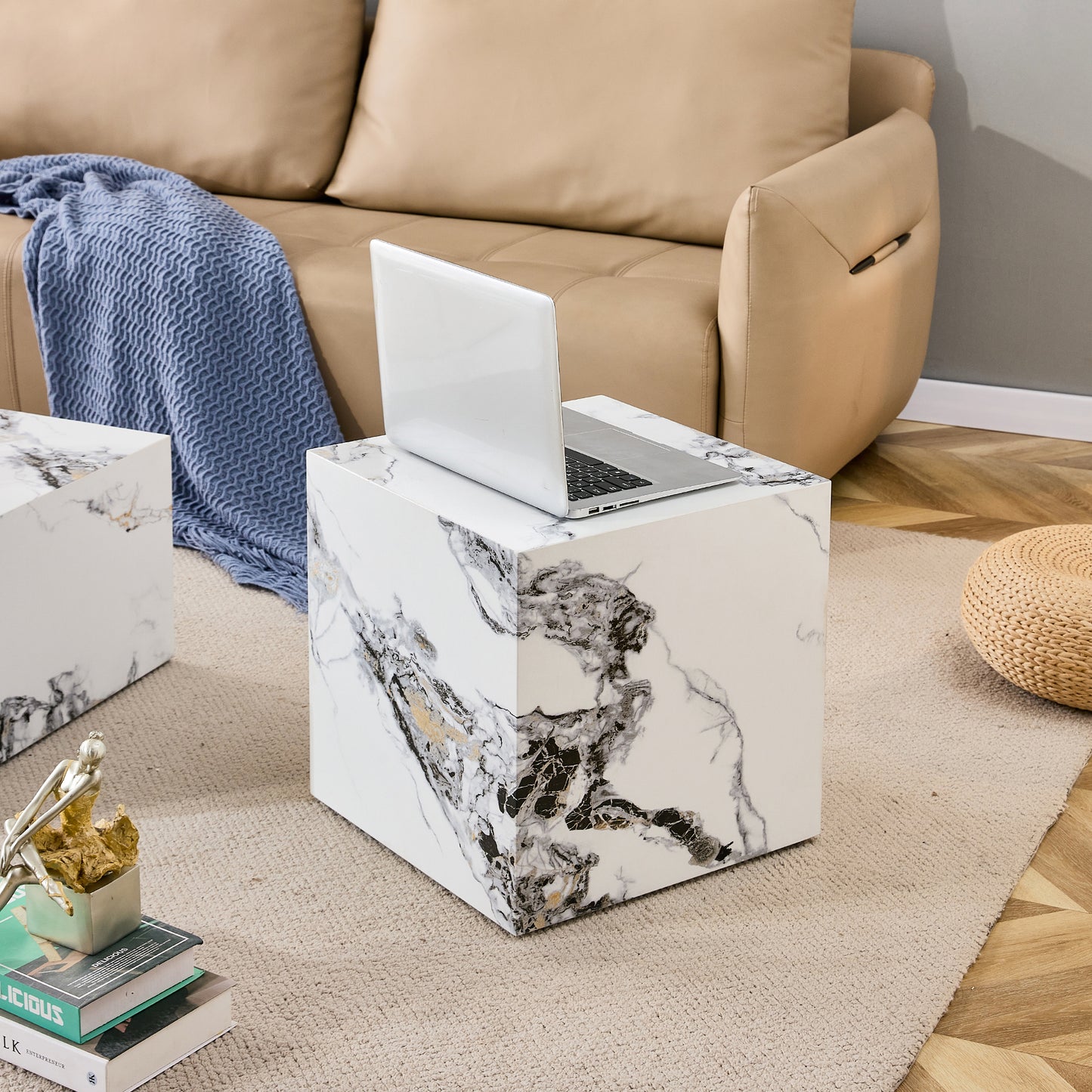 A stylish and durable design paired with a modern 3 piece coffee table set with marble patterns.