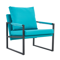 PU Leather Accent Arm Chair Mid Century Modern Upholstered Armchair with Metal Frame Extra-Thick Padded Backrest and Seat Cushion Sofa Chairs for Living Room ( Cyan PU Leather + Metal + Foam ) SF-008