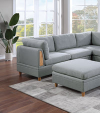 Living Room Furniture 8pc Sectional Sofa Set Light Grey Dorris Fabric Couch 3x Wedges 3x Armless Chair And 2x Ottomans