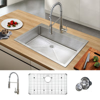 TECASA 33 inch Kitchen Sink - Dual Mount Undermount or Drop-in Sink with Faucet Combo, All-in-One Single Bowl Stainless Steel Sink