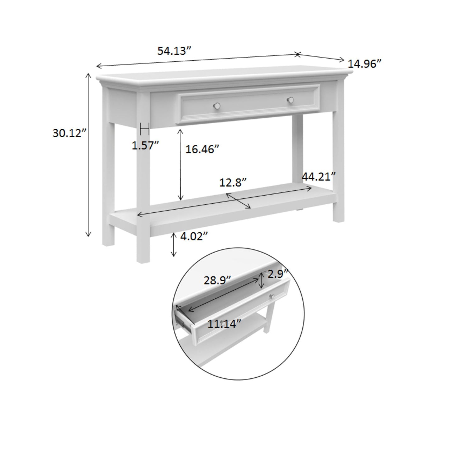 Modern Country Inspired Solid Wood Structure, Console Table With Drawer & Shelve, Timeless Design & Elegant With Embellish Details Featuring Unique Aesthetics by Bolivar Series. Paint Sprayed