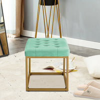 Velvet Shoe Changing Stool,Light green Footstool, Square Vanity Chair, Sofa Stool,Makup Stool .Vanity Seat ,Rest Stool. Piano Bench.Suitable for Clothes Shop,Living Room,  Fitting Room Bedroom,ST-001