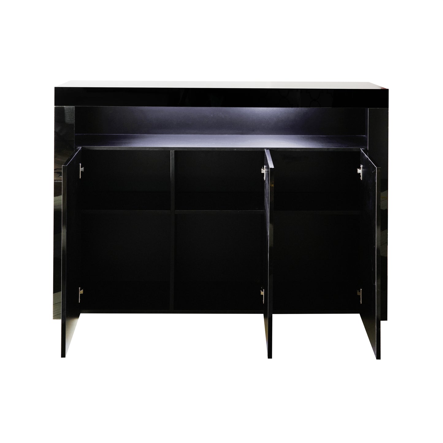 Living Room Sideboard Storage Cabinet Black High Gloss with LED Light, Modern Kitchen Unit Cupboard Buffet Wooden Storage Display Cabinet TV Stand with 3 Doors for Hallway Dining Room