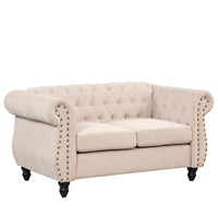 60" modern sofa Dutch plush upholstered sofa, solid wood legs, buttoned tufted backrest, beige