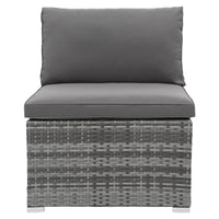 TOPMAX 5 Pieces Outdoor Sectional Patio Rattan Sofa Set Rattan Daybed , PE Wicker Conversation Furniture Set w/ Canopy and Tempered Glass Side Table, Gray