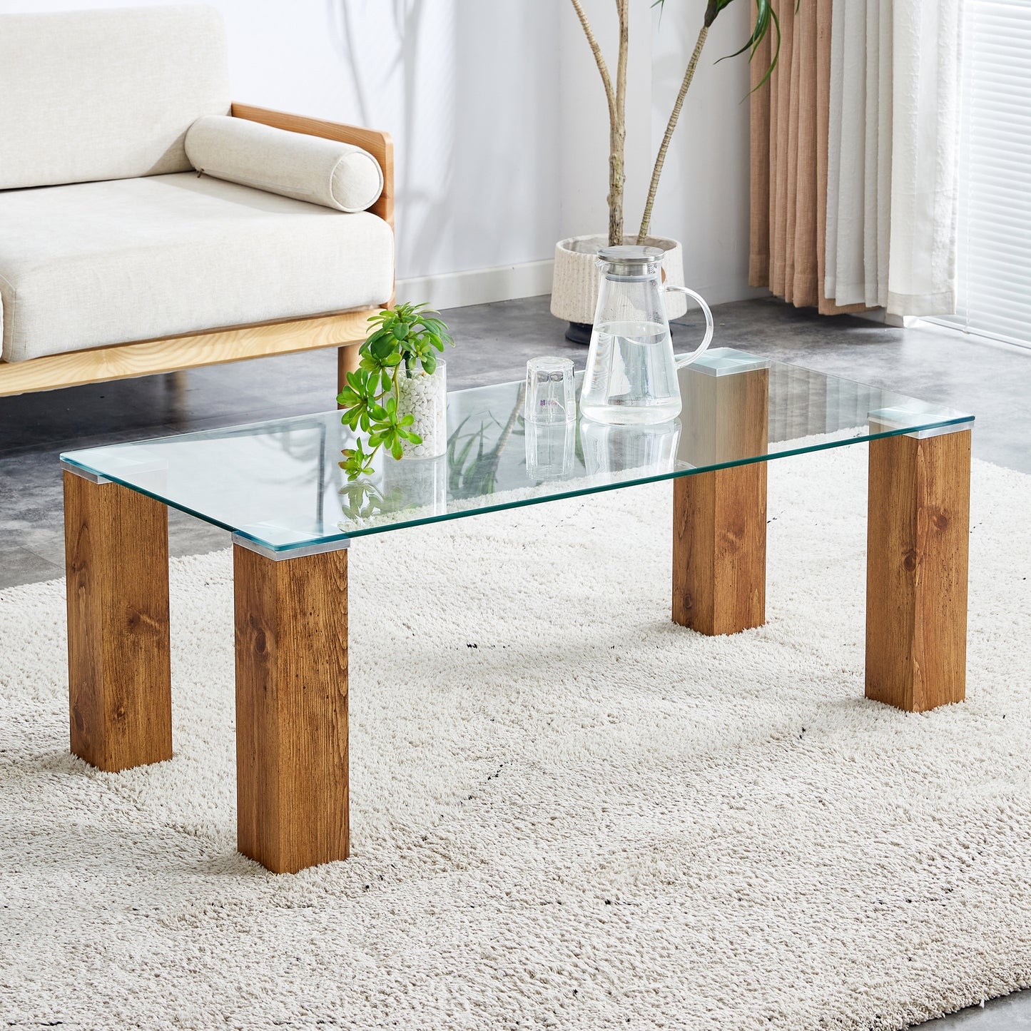 Glass-Top Coffee Table,tea table, with MDF Legs - Stylish Blend of Elegance and Durability 44.9"*21.7"*16.9"