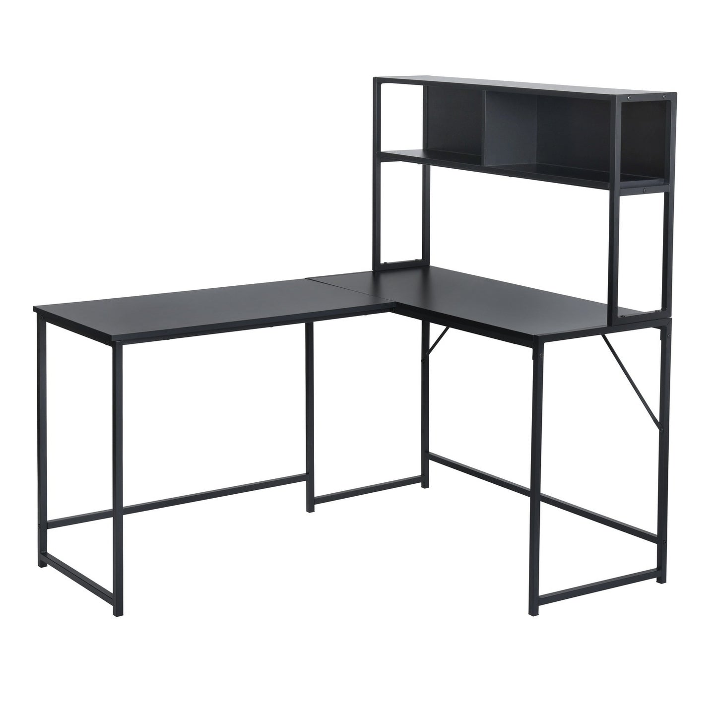 L-Shaped Desk with Hutch Reversible Corner Computer Desk with Storage Shelves, Industrial 54.3" L Shaped Desk Large Gaming Desk Saves Space for Home Office, Black