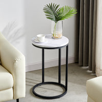 Modern C-shaped end/side table,Black metal frame with round marble color top-15.75''