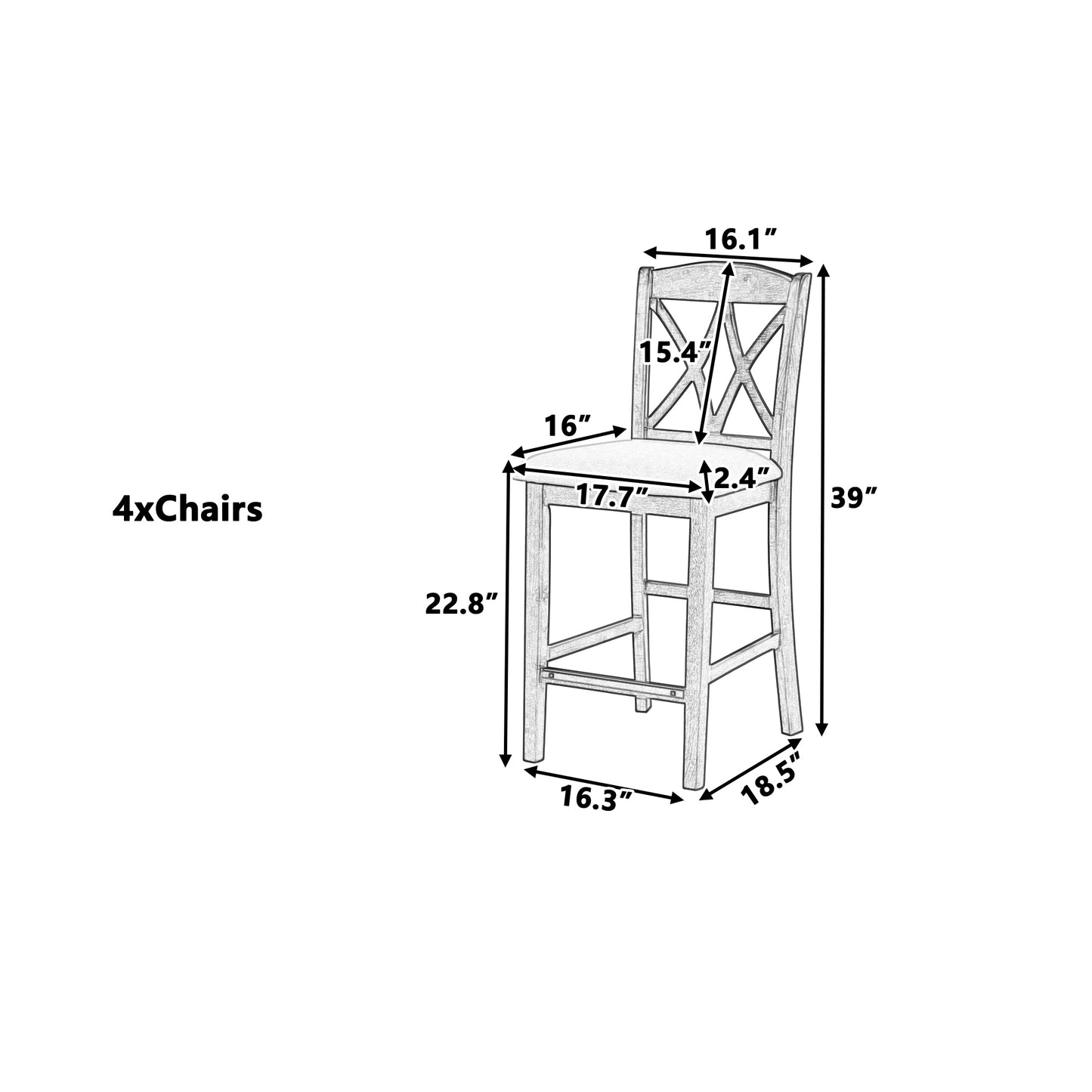 TOPMAX Casual Counter Height Wood Upholstered Dining Chairs with Cross Backs, Set of 4, Walnut+Beige
