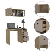 Eugene 2-Shelf 3-Drawer 2-Piece Office Set Light Oak and Taupe