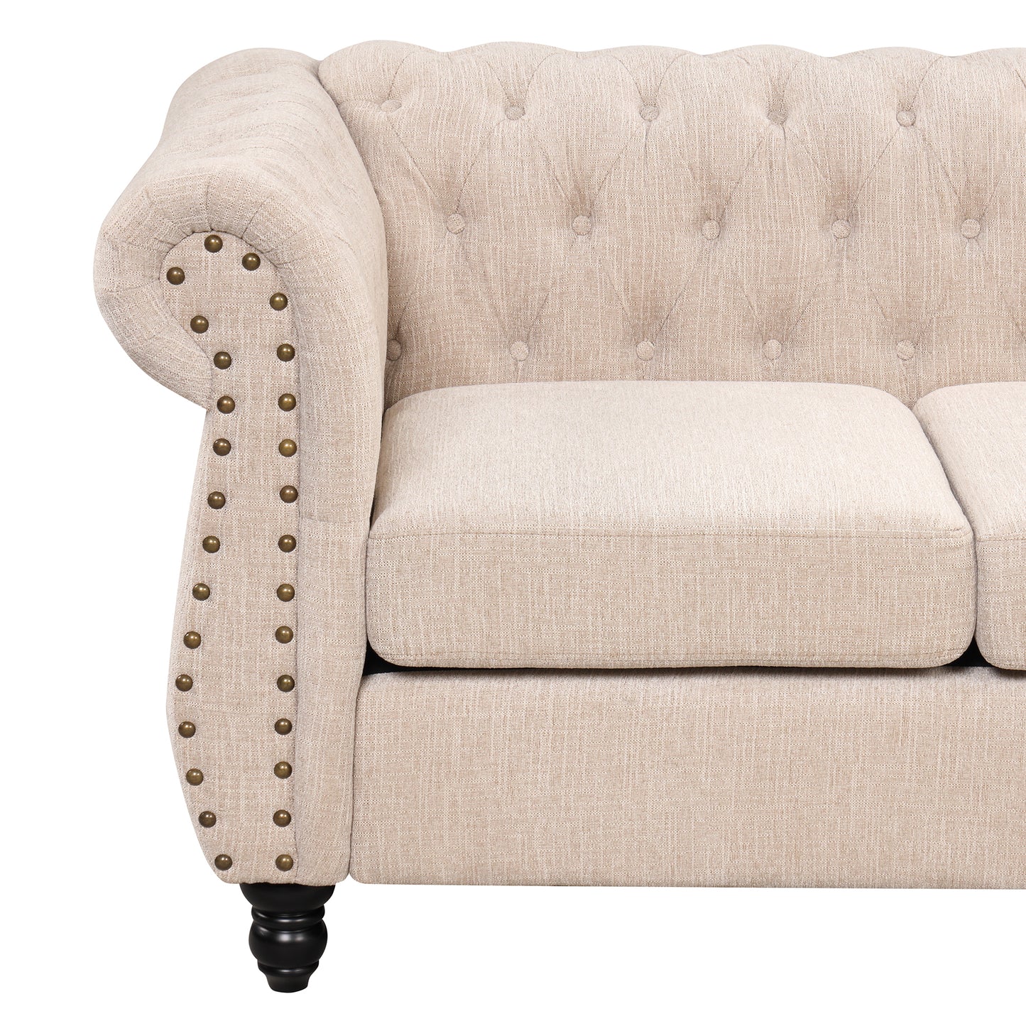 60" modern sofa Dutch plush upholstered sofa, solid wood legs, buttoned tufted backrest, beige