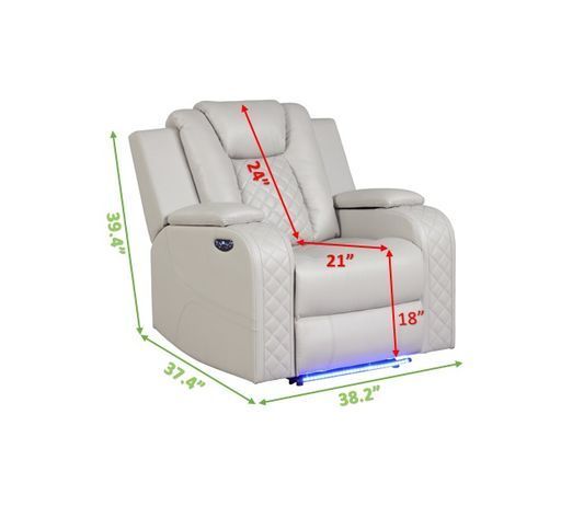 Benz LED & Power Recliner 3 PC Made With Faux Leather in Ice