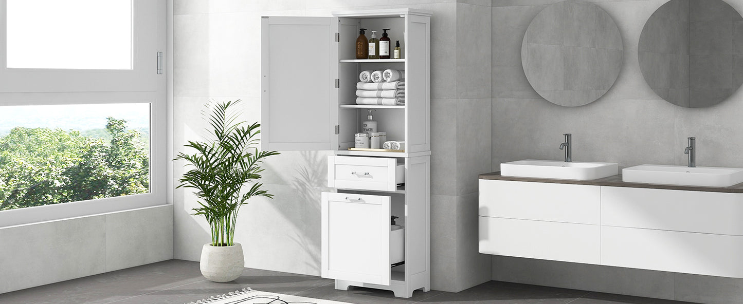 Tall Bathroom Storage Cabinet, Freestanding Storage Cabinet with Two Different Size Drawers and Adjustable Shelf, MDF Board with Painted Finish, White