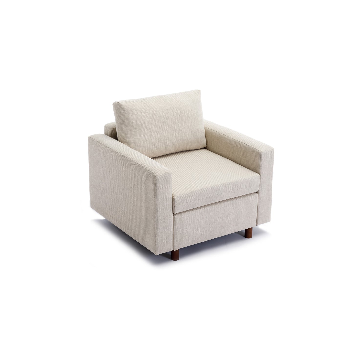 Single Seat Module Sofa Sectional Couch With Armrest With 1 Ottoman,Cushion Covers Non-removable and Non-Washable,Cream