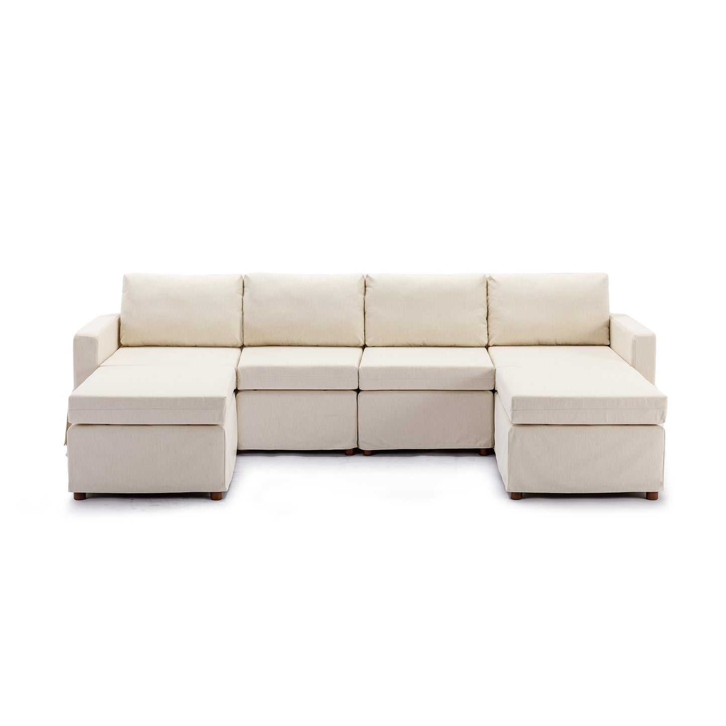 4 Seat Module Sectional Sofa Couch With 2 Ottoman,Seat Cushion and Back Cushion Removable and Washable,Cream