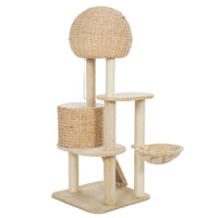 Cat Tree, 59-Inch Cat Tower for Indoor Cats, Plush Multi-Level Cat Condo with 2 Perches, 2 Caves, Cozy Basket and Scratching Board, Beige