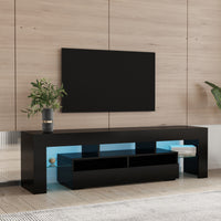 Living Room Furniture TV Stand Cabinet with 2 Drawers & 2 open shelves,20-color RGB LED lights with remote,Black