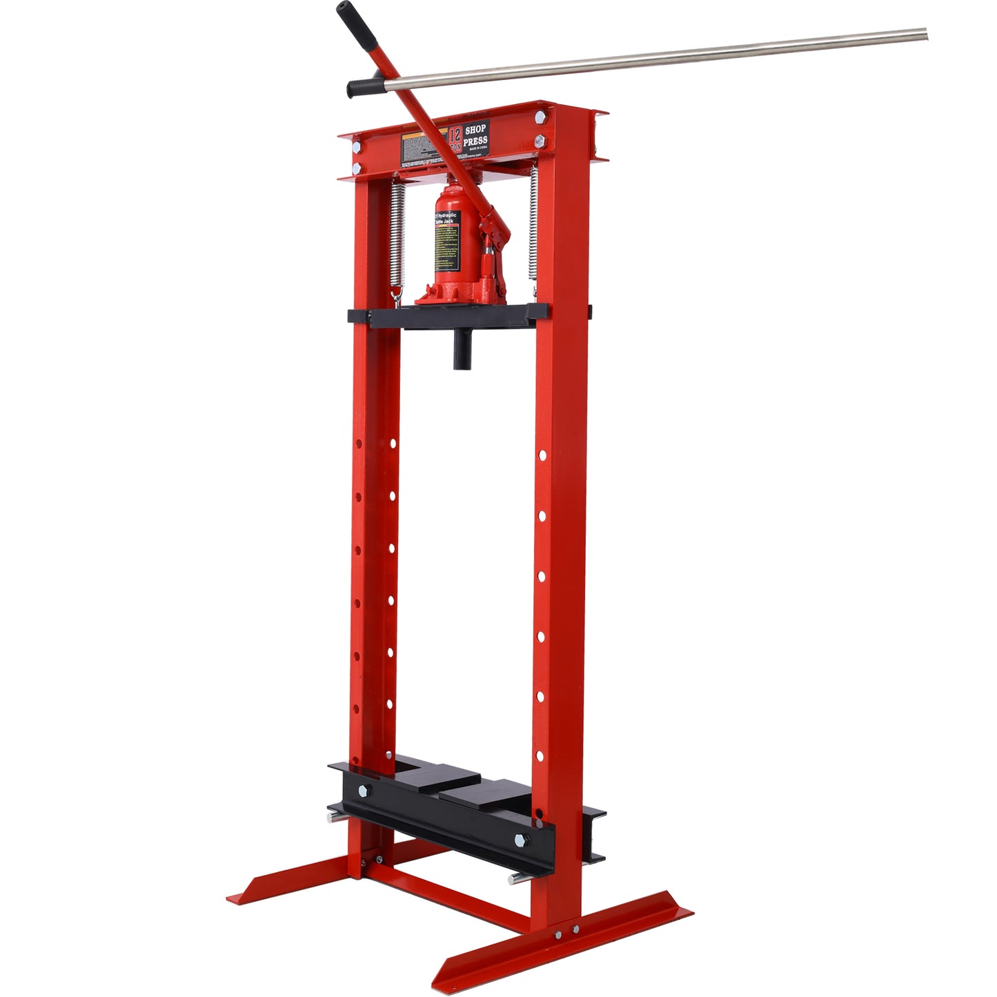 Hydraulic Shop Press ,12-Ton Capacity , Floor Mount ,with Press Plates, H-Frame Garage Floor Press, Adjustable Working Table Height,red