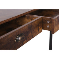 Industrial Grained Wooden Computer Desk with 2 Drawers, Brown and Black