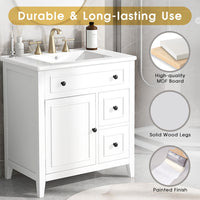 30" Bathroom Vanity with Sink Top, Bathroom Vanity Cabinet with Door and Two Drawers, Solid Wood Frame, One Package, White