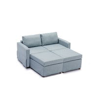 2 Seat Module Sectional Sofa Couch With 2 Ottoman,Seat Cushion and Back Cushion Removable and Washable,Light Blue