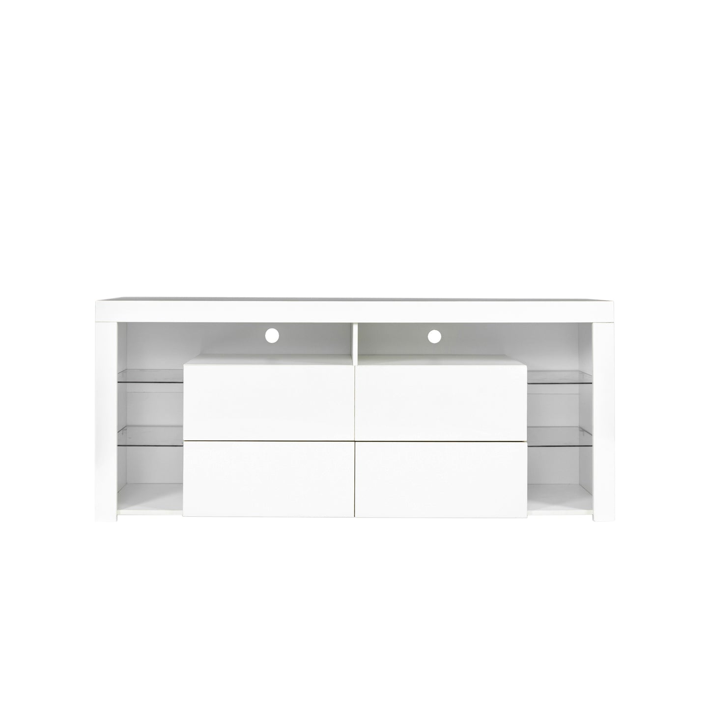 White Modern contracted LED TV Cabinet with Storage Drawers，4 Storage Cabinet with Open Shelves for Living Room Bedroom