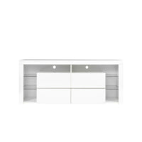 White Modern contracted LED TV Cabinet with Storage Drawers，4 Storage Cabinet with Open Shelves for Living Room Bedroom