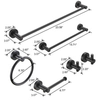 Bathroom Hardware Set, Thicken Space Aluminumm 6 PCS Towel bar Set- Matte Black 24 Inches Wall Mounted