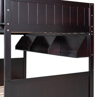 Twin-Over-Twin Bunk Bed with Twin size Trundle , Separable Bunk Bed with Bookshelf for Bedroom -Espresso