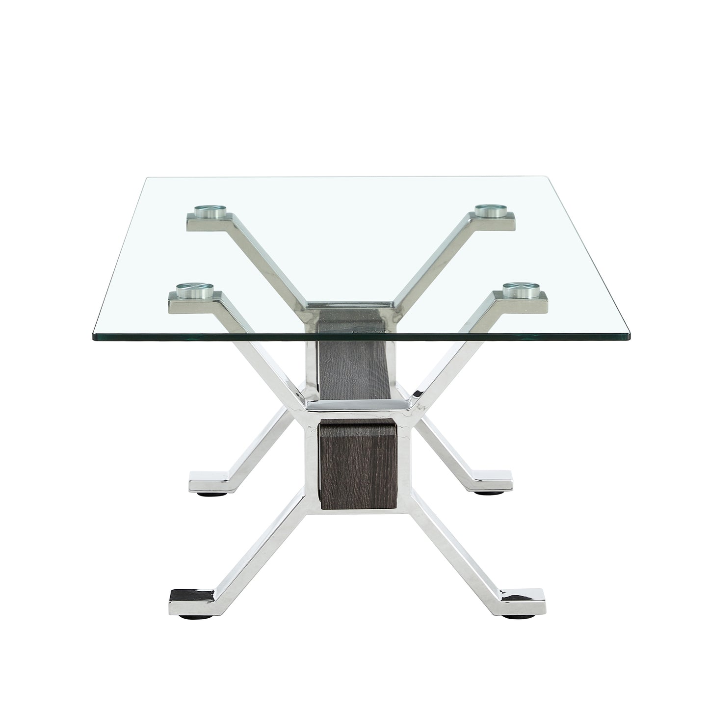 Tea table.Dining Table.Contemporary Tempered Glass Coffee Table with Plating Metal Legs and MDF Crossbar, For Home and Office.