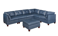 Genuine Leather Ink Blue Tufted 6pc Sectional Set 3x Corner Wedge 3x Armless Chair Living Room Furniture Sofa Couch