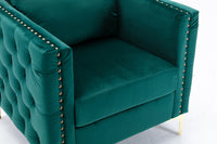 Modern Velvet Armchair Tufted Button Accent Chair Club Chair with Steel Legs for Living Room Bedroom,Green