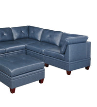 Genuine Leather Ink Blue Tufted 6pc Sectional Set 3x Corner Wedge 3x Armless Chair Living Room Furniture Sofa Couch