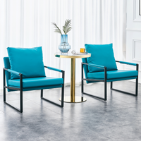 PU Leather Accent Arm Chair Mid Century Modern Upholstered Armchair with Metal Frame Extra-Thick Padded Backrest and Seat Cushion Sofa Chairs for Living Room ( Cyan PU Leather + Metal + Foam ) SF-008