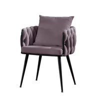 Pure Purple Modern Velvet Dining Chairs Set of 2 Hand Weaving Accent Chairs Living Room Chairs Upholstered Side Chair with Black Metal Legs for Dining Room Kitchen Vanity Living Room