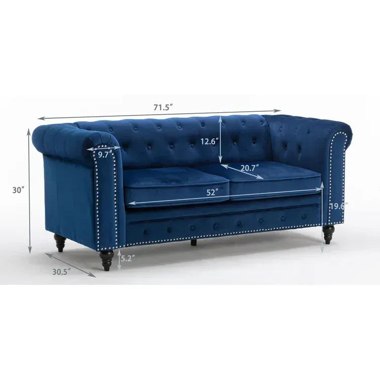 71.5In Velvet Rolled Arm Chesterfield Sofa