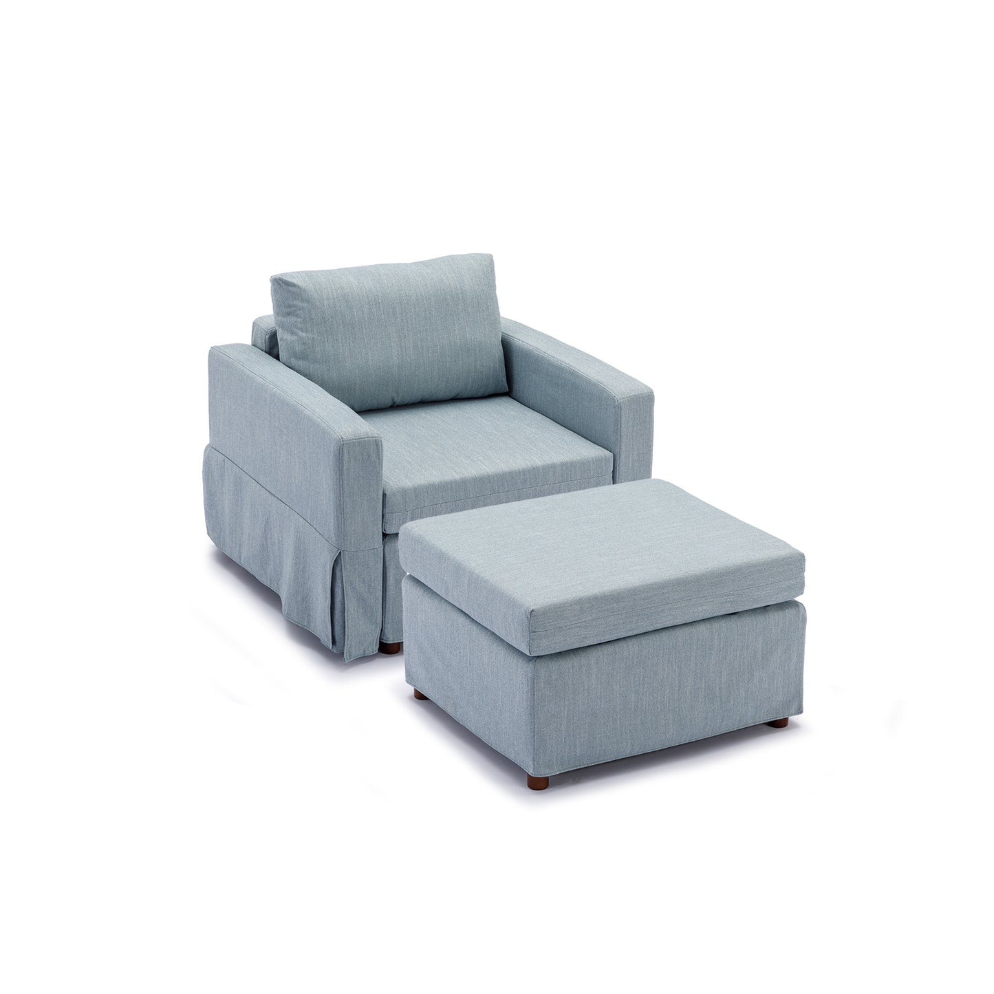 Single Seat Module Sofa Sectional Couch With 1 Ottoman,Cushion Covers Removable and Washable,Light Blue