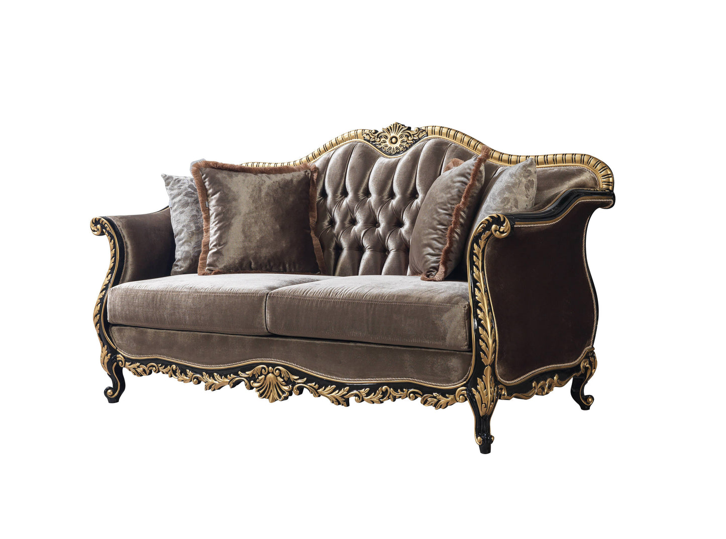 ACME Betria Loveseat w/4 Pillows, Light Green Velvet, Gold & Black High Gloss Finish LV01888