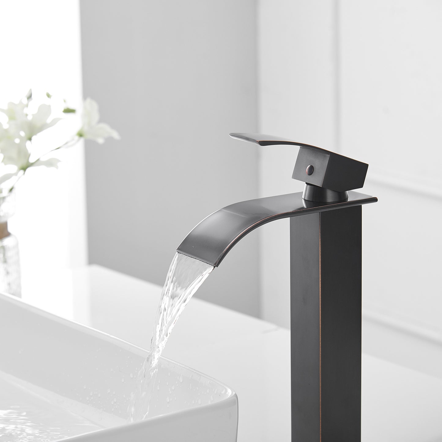 Waterfall Single Hole Single Handle Bathroom Vessel Sink Faucet With Pop-up Drain Assembly in Oil Rubbed Bronze