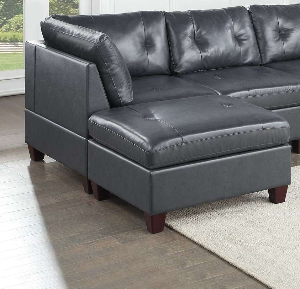 Contemporary Genuine Leather 1pc Ottoman Black Color Tufted Seat Living Room Furniture