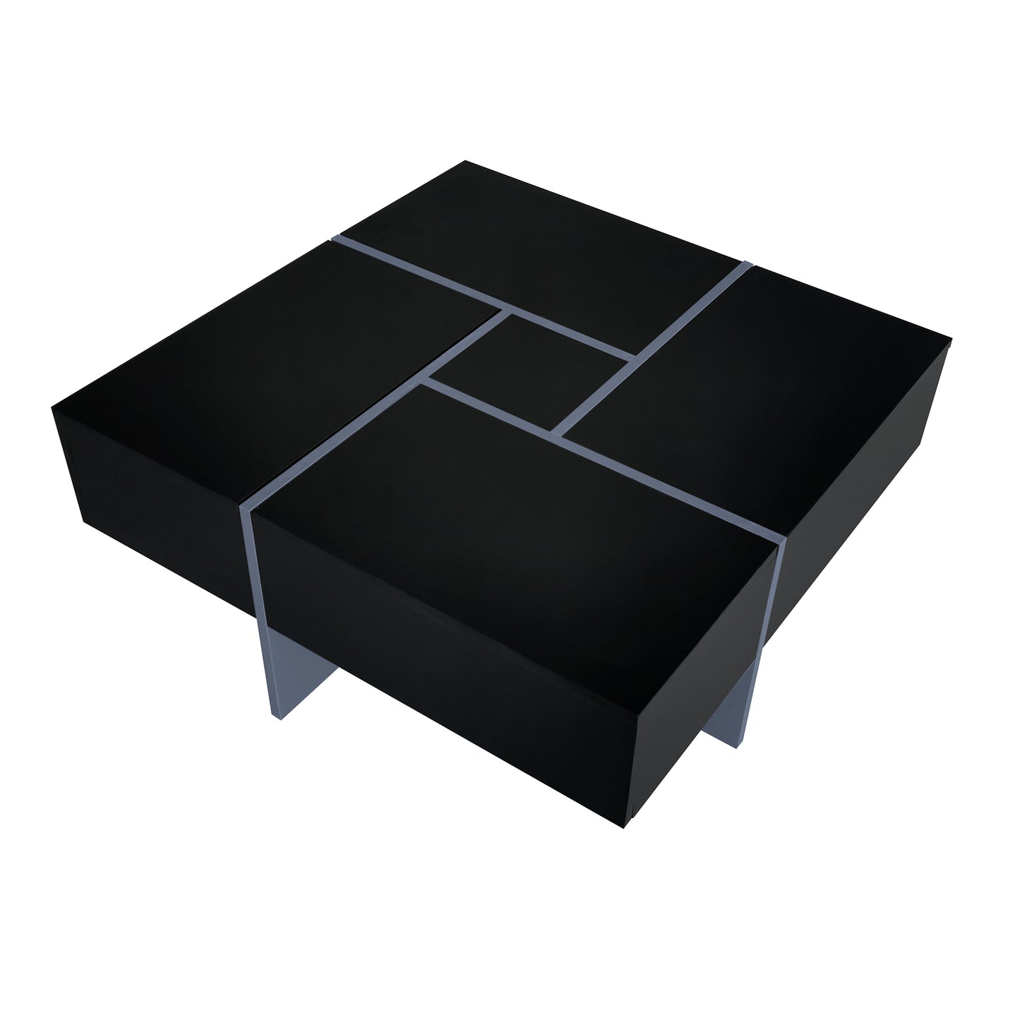 ON-TREND Unique Design Coffee Table with 4 Hidden Storage Compartments, Square Cocktail Table with Extendable Sliding Tabletop, UV High-gloss Design Center Table for Living Room, 31.5"x 31.5"