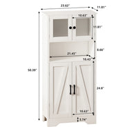 Particleboard Four Door Storage Cabinet with LED Light Open Storage Space,for Living Room,Dining Room,Bathroom,Kitchen(Transparent Acrylic Cabinet Door)