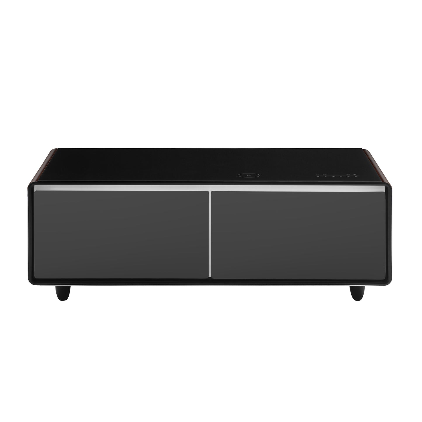 Modern Smart Coffee Table with Built-in Fridge, Bluetooth Speaker, Wireless Charging Module, Touch Control Panel, Power Socket, USB Interface, Outlet Protection, Atmosphere light, Black