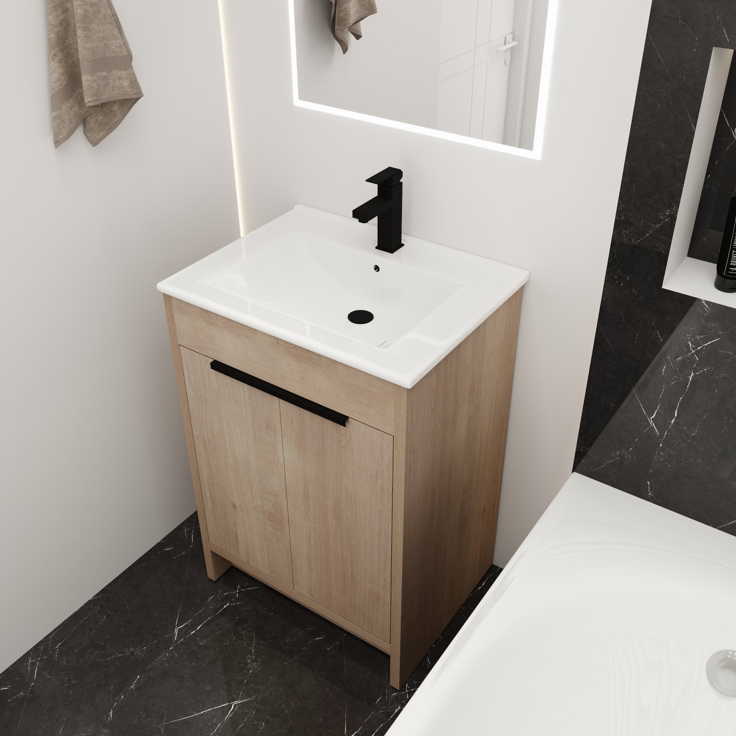 Freestanding Bathroom Vanity with White Ceramic Sink & 2 Soft-Close Cabinet Doors ((KD-PACKING),BVB02424PLO-G-BL9060B),W1286S00015